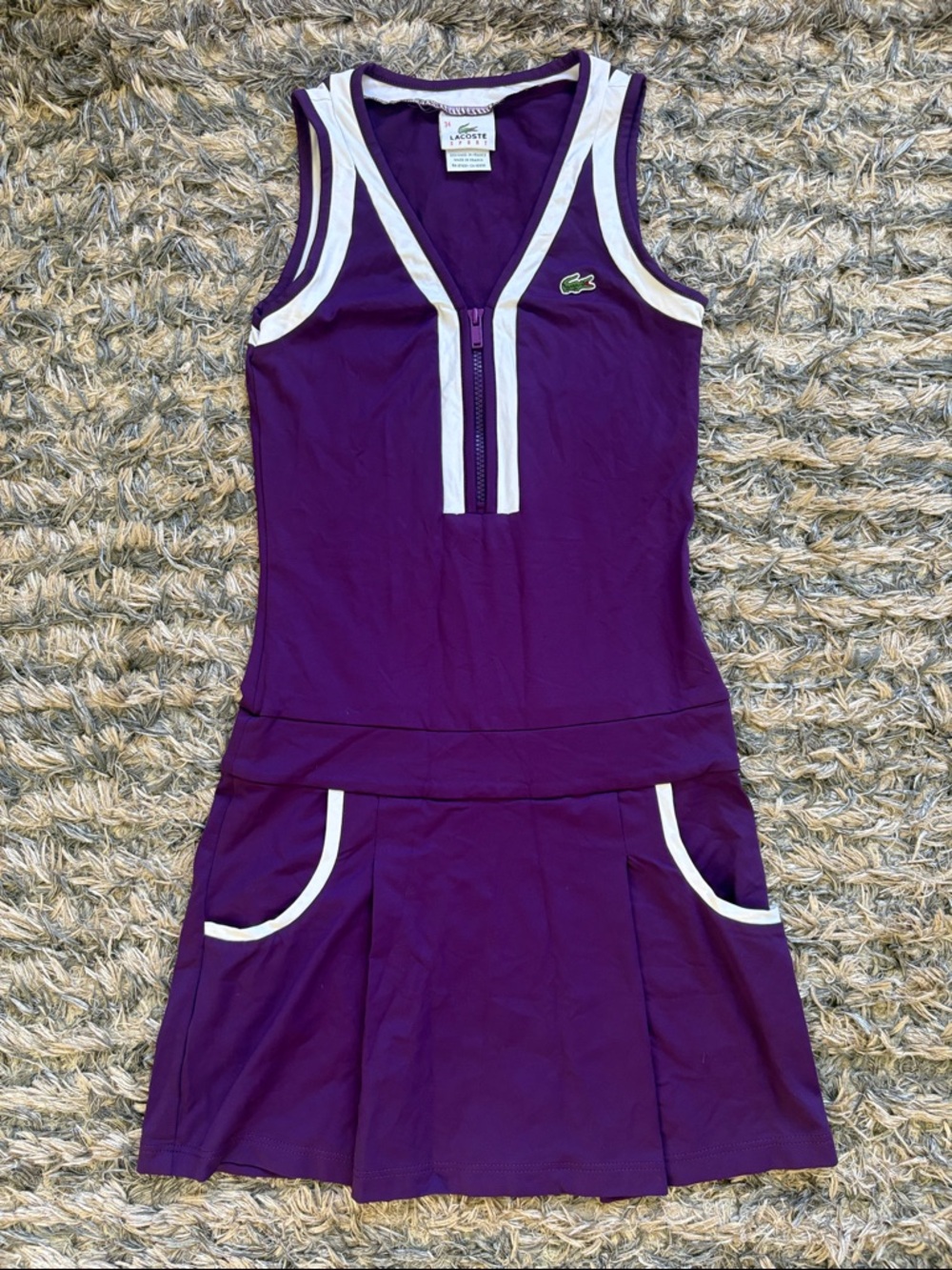 Lacoste Purple Sleeveless Zip Tennis Dress 34